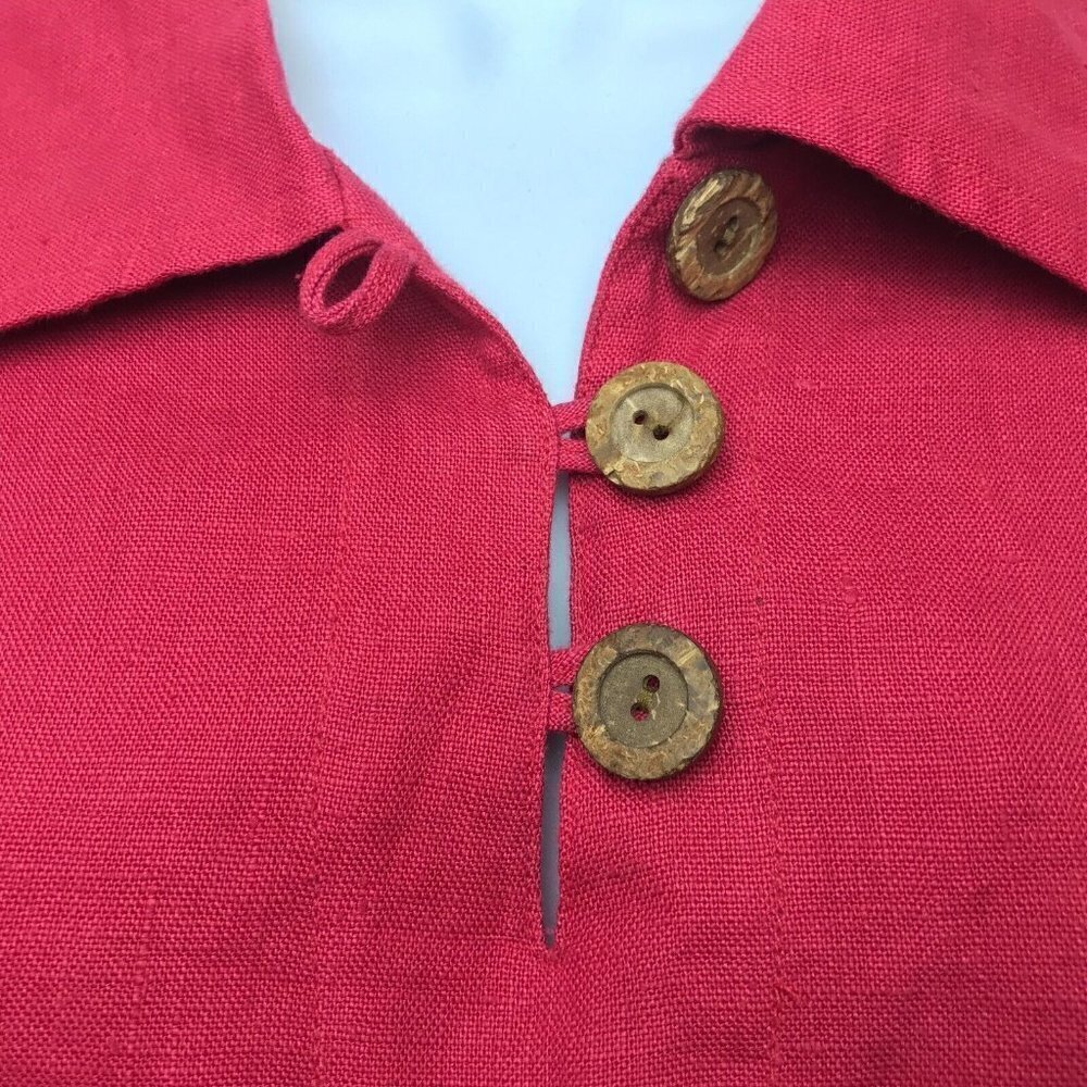 Vintage Red 100% Linen Sleeveless Sheath Maxi Long Dress 10 Collared Willi Wear - Picture 5 of 12